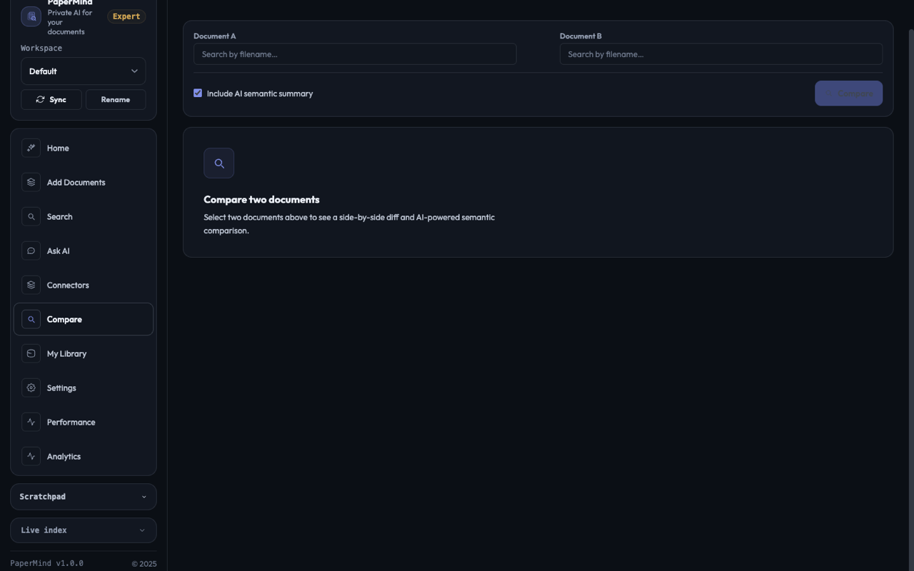 PaperMind document comparison workflow